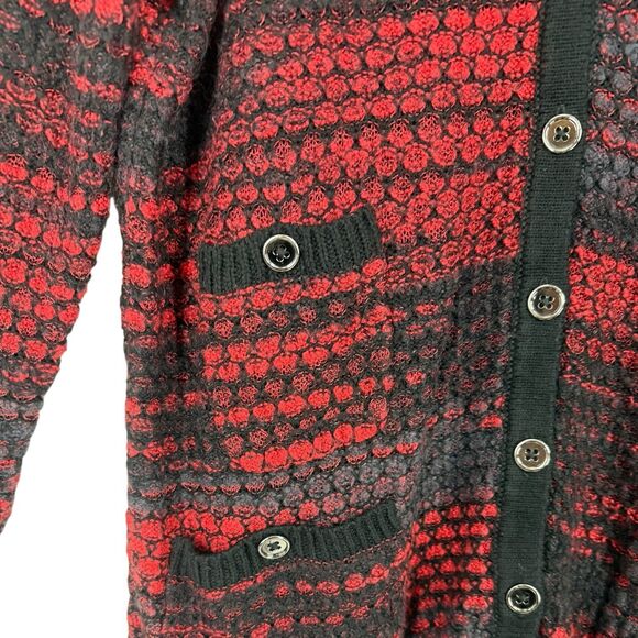 Jones New York Signature Red Black Textured Knit Cardigan Sweater XL Button - Picture 4 of 11